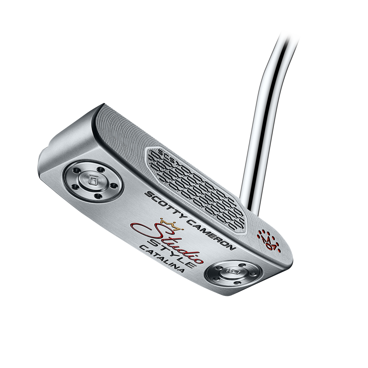 A Scotty Cameron Studio Style Catalina putter with a silver finish and a plumbing neck design.