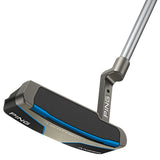 A PING Scottsdale Anser putter with a black and blue color-blocked top rail, silver shaft, and a blue grip.