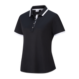 Stretch Pique Solid Shirt w/Trim - Black/White