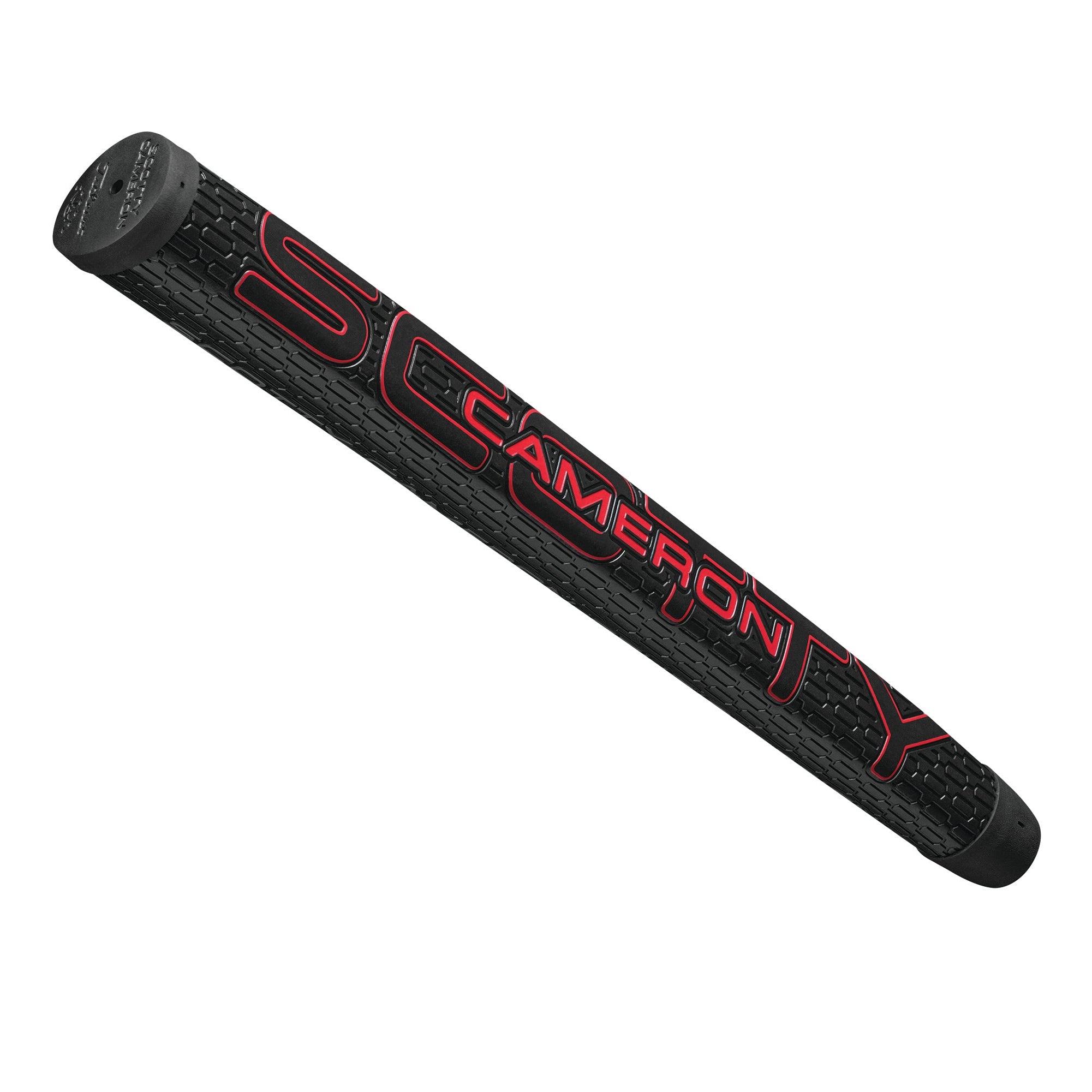 Black golf putter grip with red 'S' and 'Cameron' branding on a white background