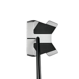 Close-up of a golf putter head on a white background