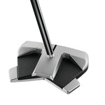 Golf putter with a black shaft on a white background