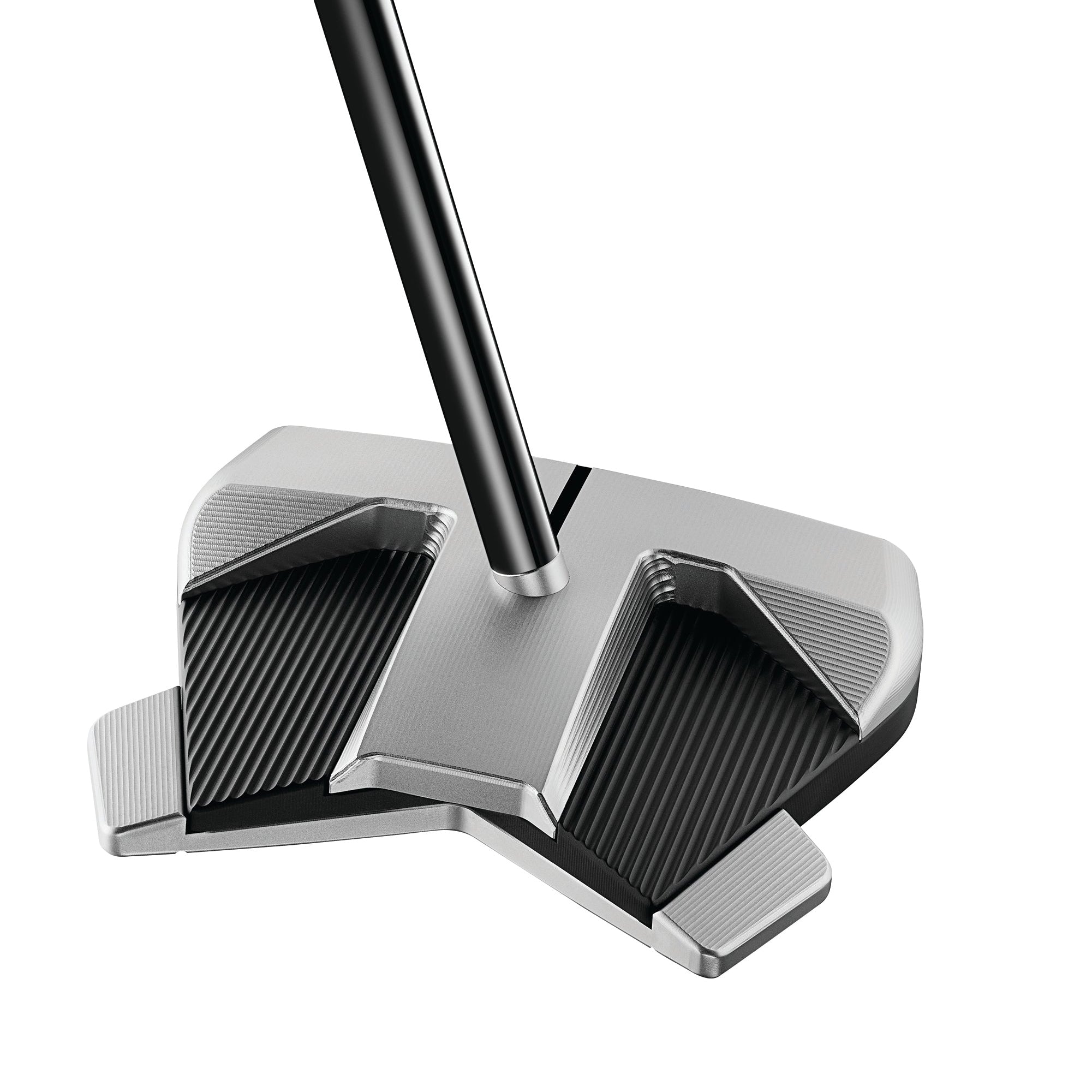 Golf putter with a black shaft on a white background
