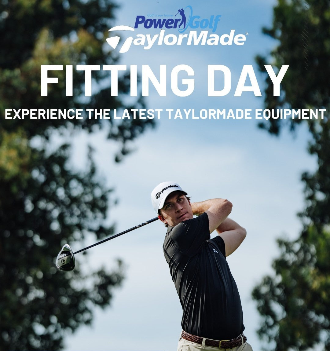 Advertisement for TaylorMade golf fitting day with a golfer swinging a club.