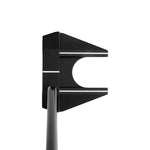 Black golf putter head on a white background