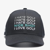 I Hate Golf Black SnapBack Golf Hat - Curved Brim