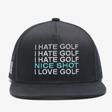 I Hate Golf Black SnapBack Golf Hat - Flat Brim