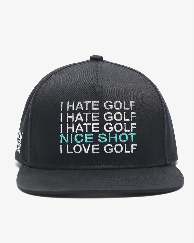 Load image into Gallery viewer, I Hate Golf Black SnapBack Golf Hat - Flat Brim
