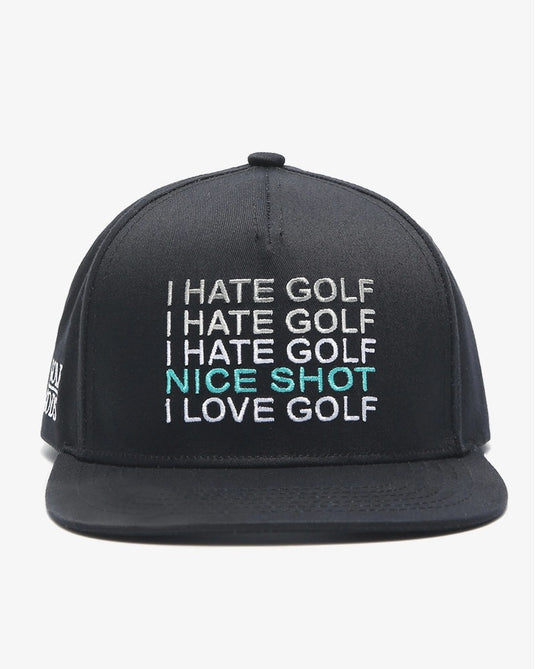 I Hate Golf Black SnapBack Golf Hat - Flat Brim