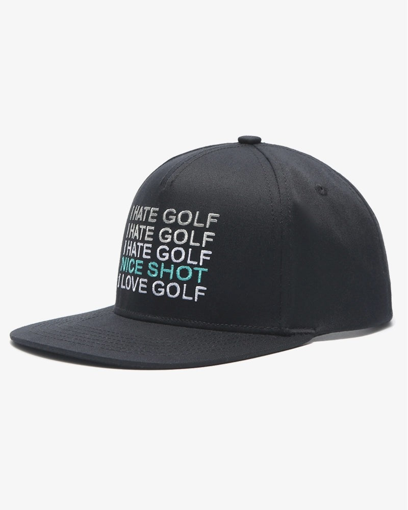 Load image into Gallery viewer, I Hate Golf Black SnapBack Golf Hat - Flat Brim
