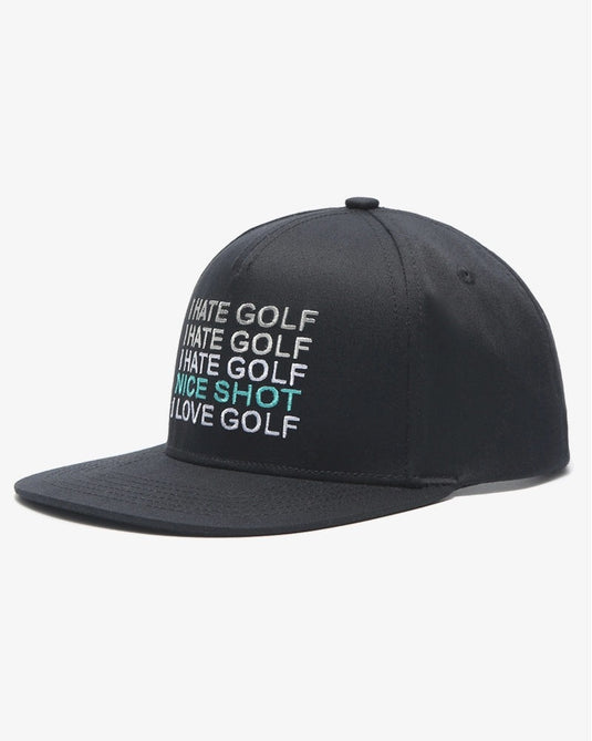 I Hate Golf Black SnapBack Golf Hat - Flat Brim