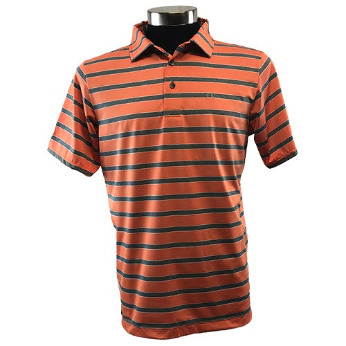 Stripe Tech Polo - Orange/Wht/Grey, Large, Orange/White/Grey