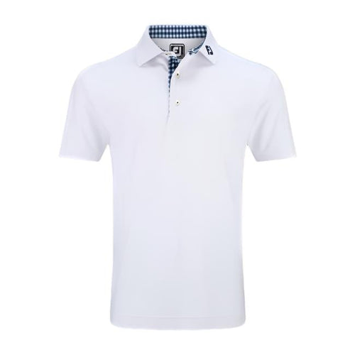 Stretch Pique Solid w/Gingham Trim - White