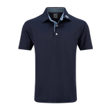 Stretch Pique Solid w/Gingham Trim - Navy