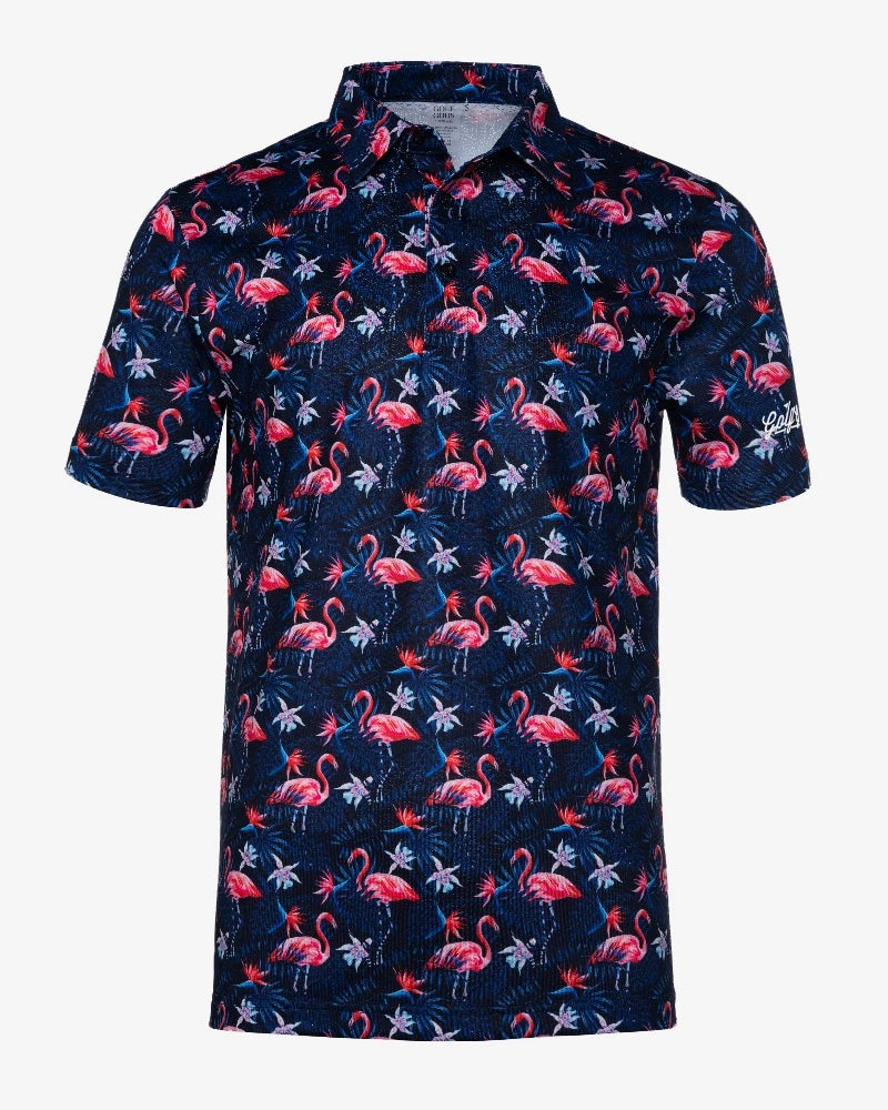 Load image into Gallery viewer, Flowers &amp; Flamingos Cool Tech Performance Golf Polo
