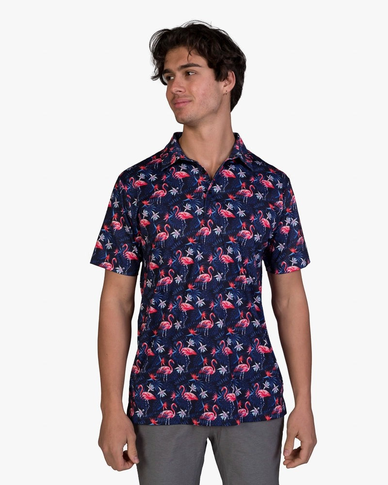 Load image into Gallery viewer, Flowers &amp; Flamingos Cool Tech Performance Golf Polo
