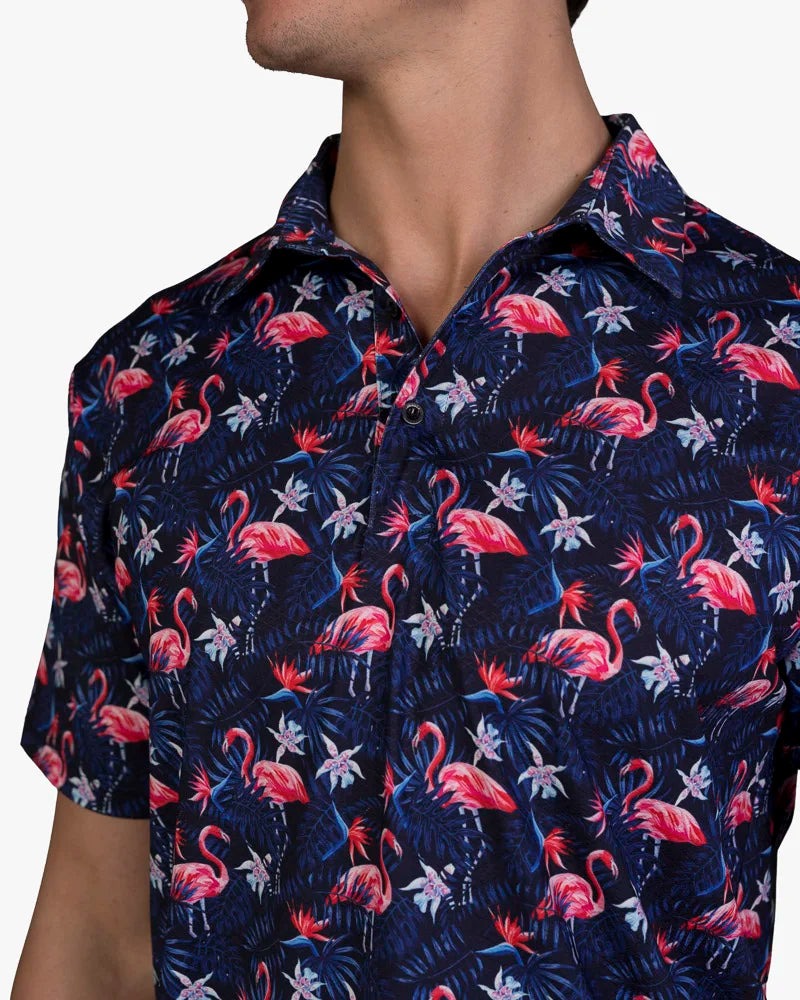 Load image into Gallery viewer, Flowers &amp; Flamingos Cool Tech Performance Golf Polo
