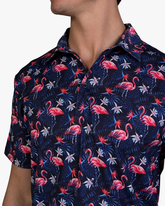 Flowers & Flamingos Cool Tech Performance Golf Polo