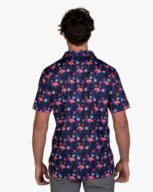 Flowers & Flamingos Cool Tech Performance Golf Polo