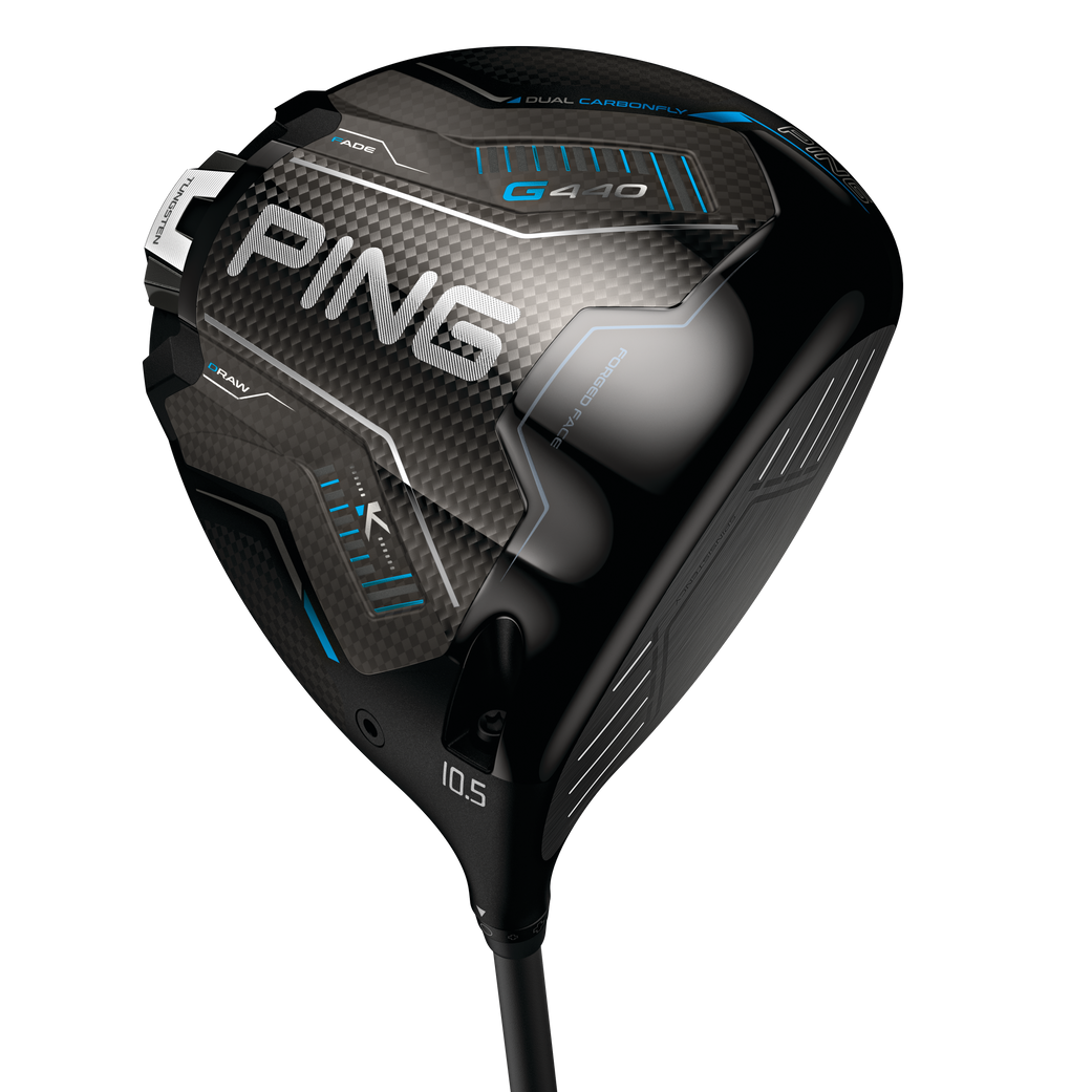 Golf driver with 'PING' branding on a white background