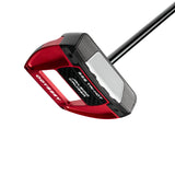 Red and black golf putter on a white background
