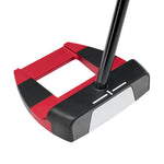 Golf putter with red, black, and white design on a white background