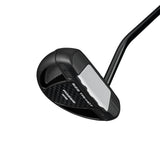 Golf putter with black head and white face on a white background