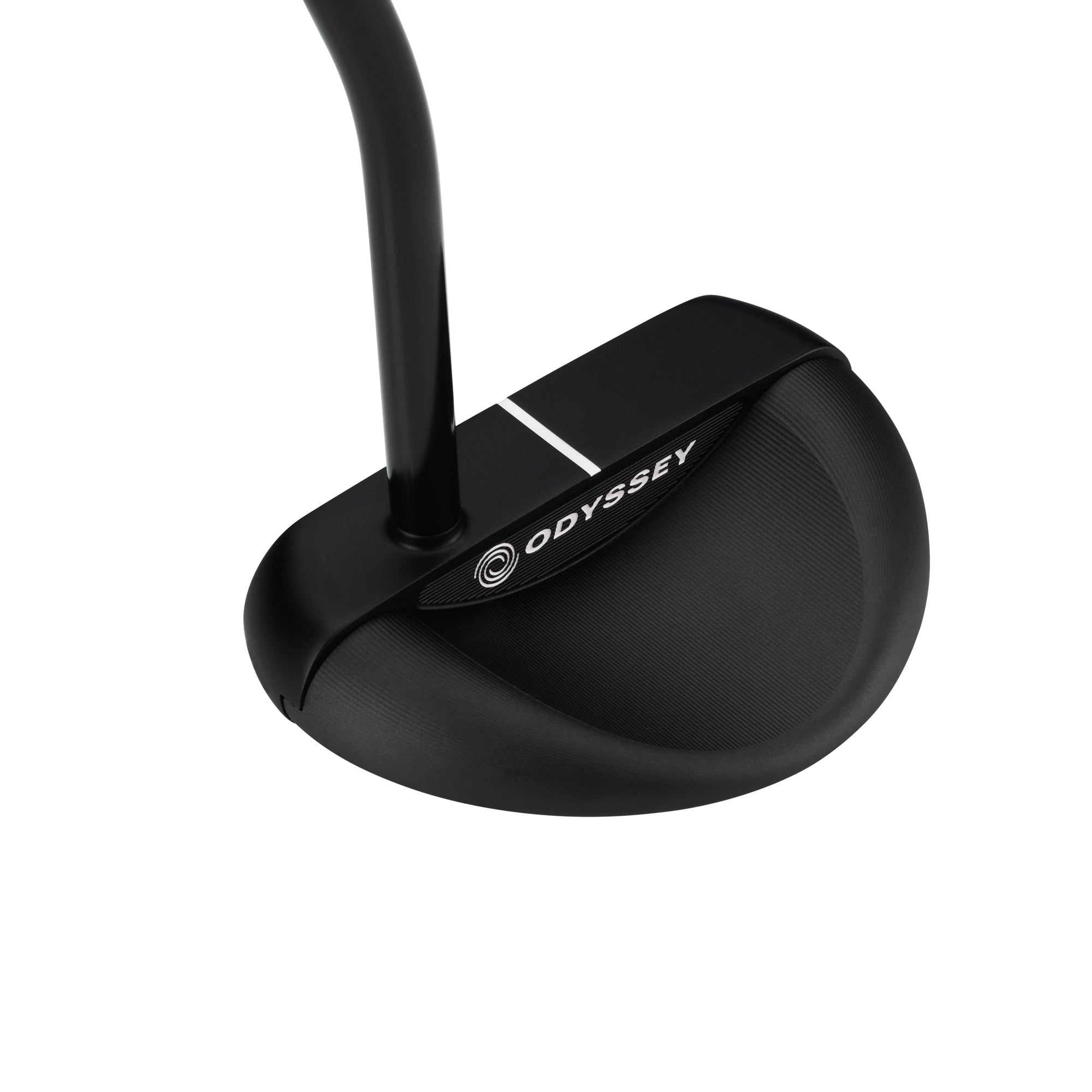 Black Odyssey golf putter head on a white background