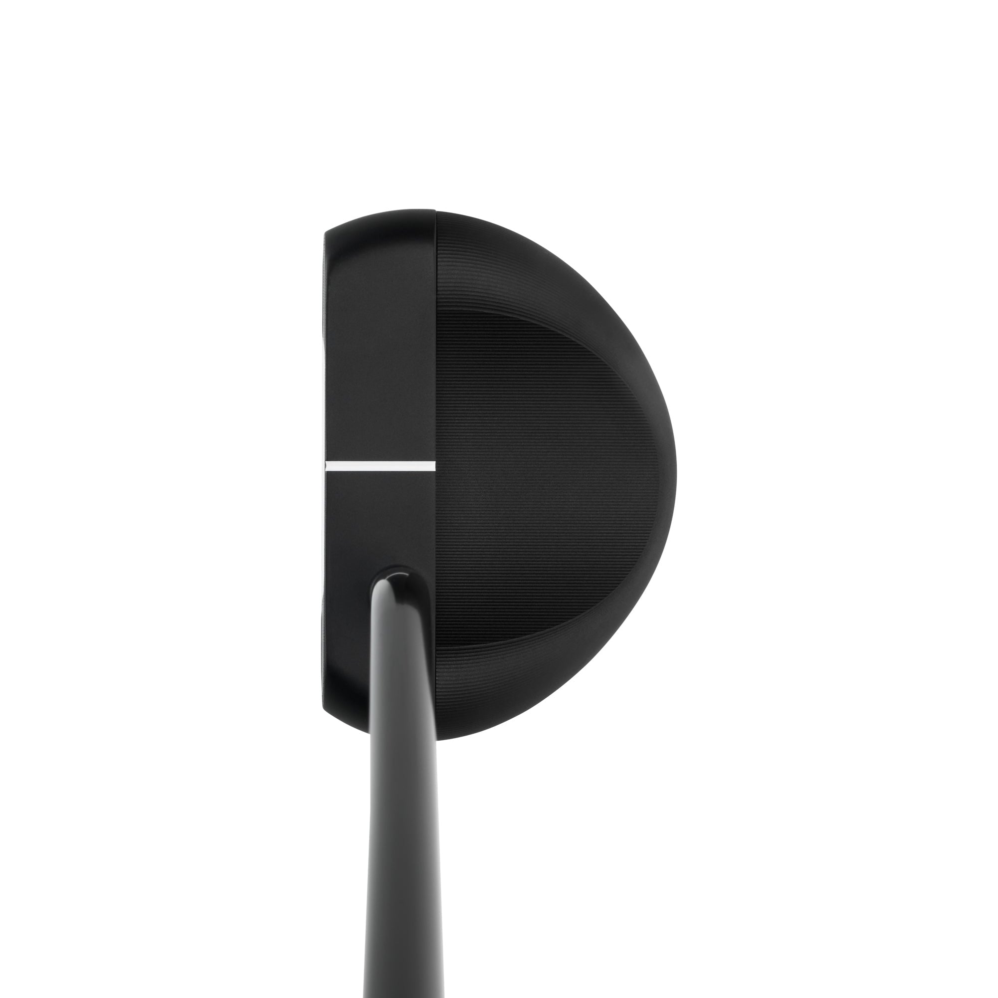 Black golf putter head on a white background