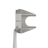 Metallic golf putter head on a white background