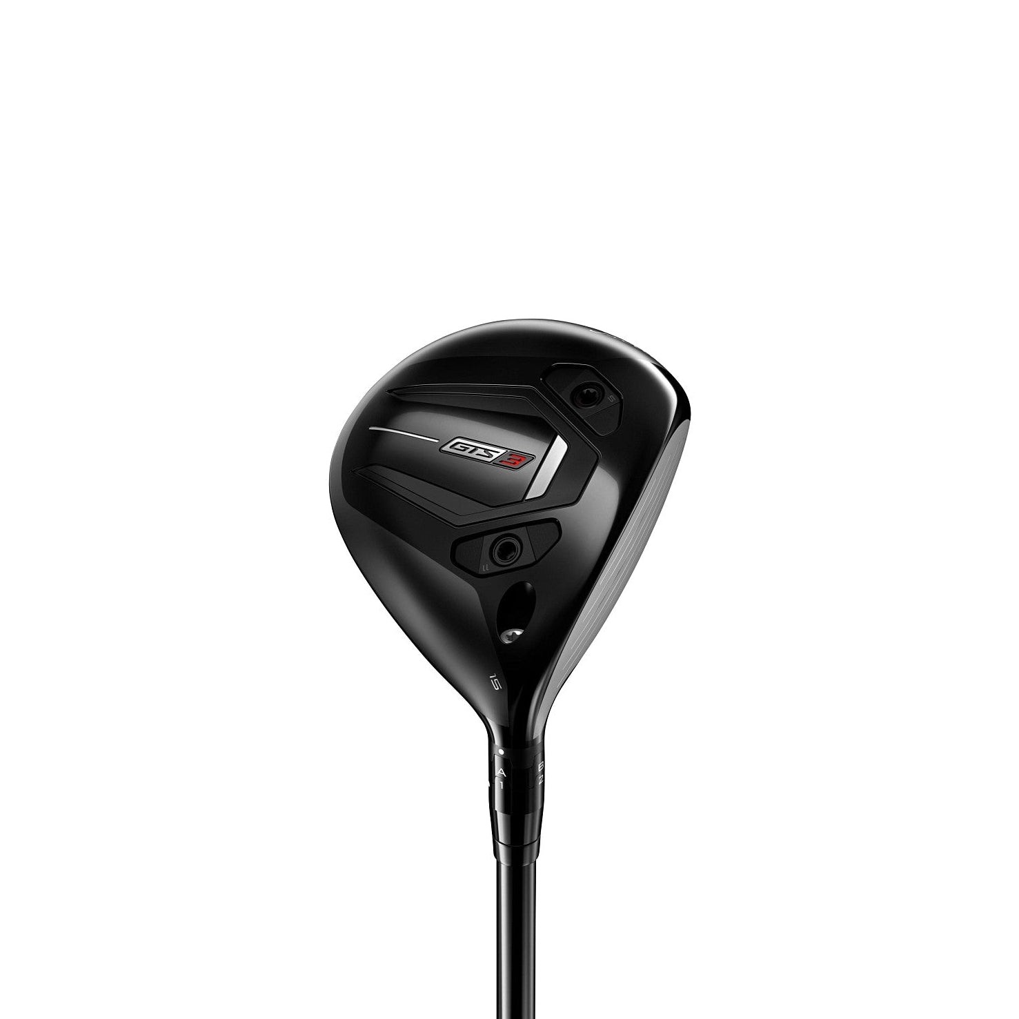Black golf club head on a white background