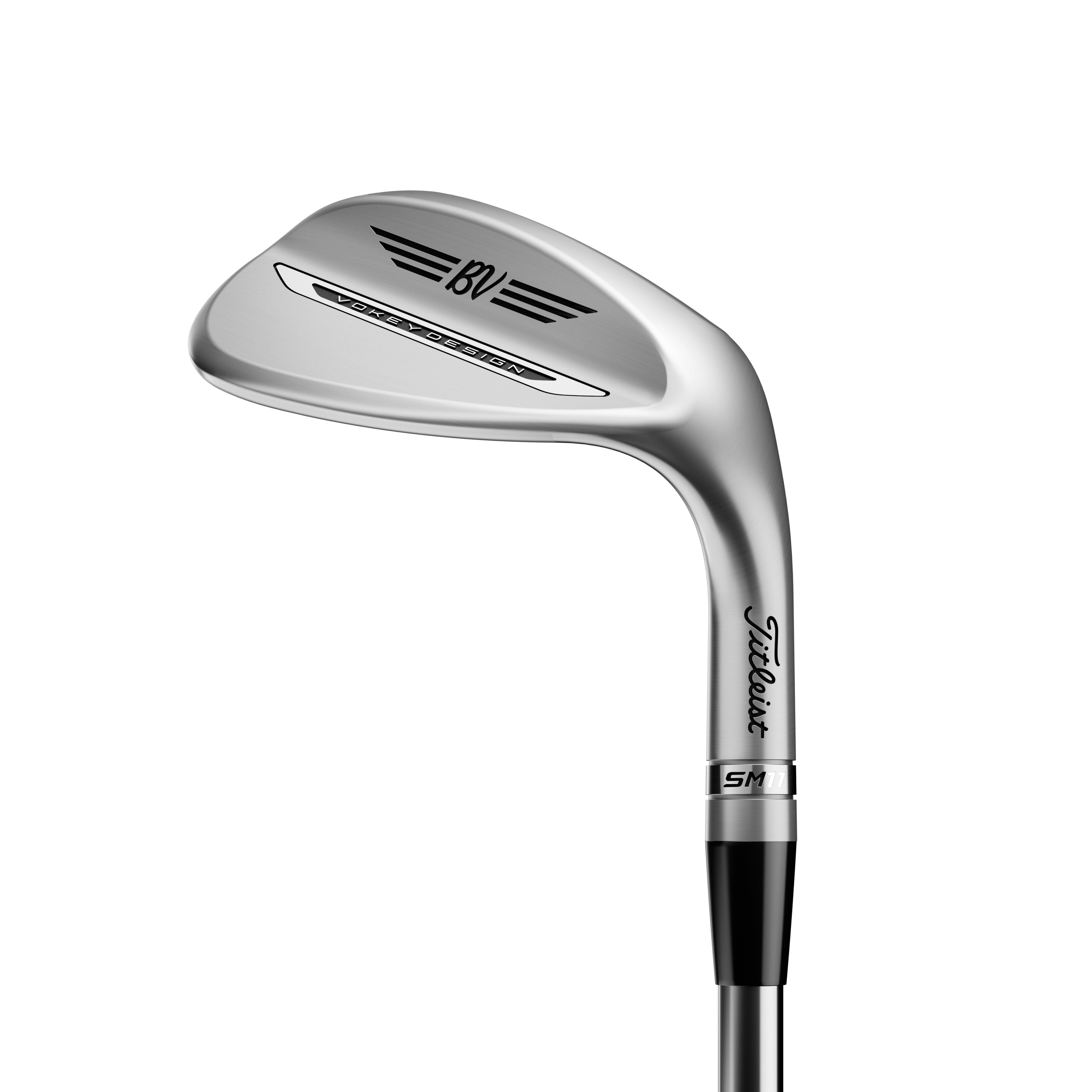 Golf club with a silver head and black shaft on a white background