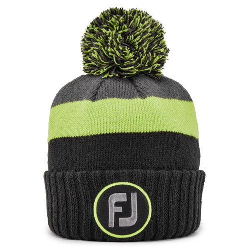 FootJoy Winter Knit Pom Pom Beanie - Green/Black/Grey