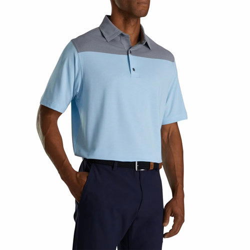 FootJoy End on End Block Golf Polo (Athletic Fit)- White/Blue/Navy