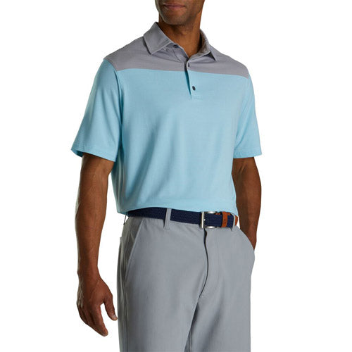 FootJoy End on End Block Golf Polo (Athletic Fit)- White/M Blue/Lava