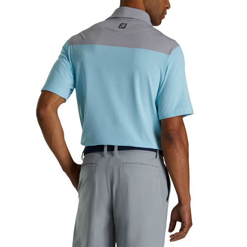 FootJoy End on End Block Golf Polo (Athletic Fit)- White/M Blue/Lava