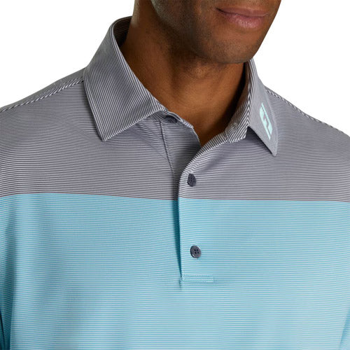 FootJoy End on End Block Golf Polo (Athletic Fit)- White/M Blue/Lava