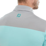 FootJoy End on End Block Golf Polo (Athletic Fit)- White/M Blue/Lava