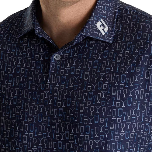 FootJoy Performance Glass Print Lisle Shirt - Navy