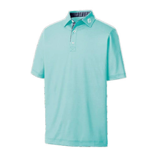 FootJoy Stretch Pique Solid (Athletic Fit) w/Gingham Trim - Aqua Surf