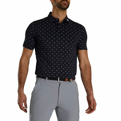 FootJoy Lisle Paisley Golf Polo (Athletic Fit)- Black/Charcoal