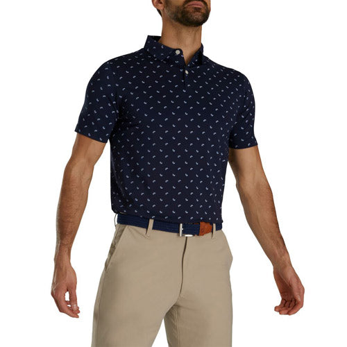 FootJoy Lisle Paisley Golf Polo (Athletic Fit)- Navy/Sky