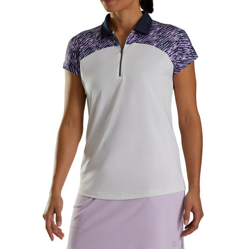 Load image into Gallery viewer, FootJoy Women&#39;s Cap Sleeve Block Polo - Purple/White
