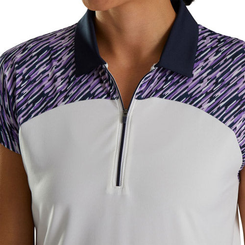 Load image into Gallery viewer, FootJoy Women&#39;s Cap Sleeve Block Polo - Purple/White
