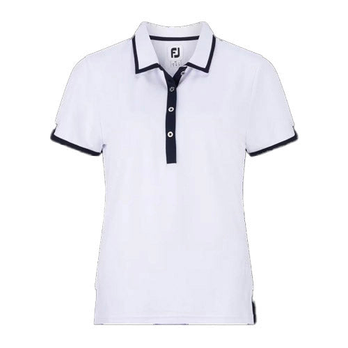 Load image into Gallery viewer, FootJoy Women&#39;s Stretch Pique Trim Polo - White/Navy
