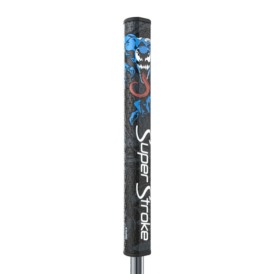 Golf club grip with colorful design and 'SuperStroke' branding on a white background