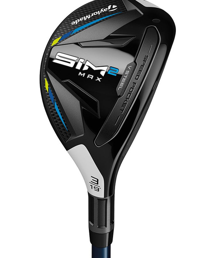 Golf club head with 'TaylorMade SIM 2 MAX' branding on a white background