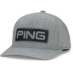 A heather grey PING Tour Classic cap with an adjustable snapback closure, featuring a moisture-wicking SensorCool headband and double-layer heat transfer.
